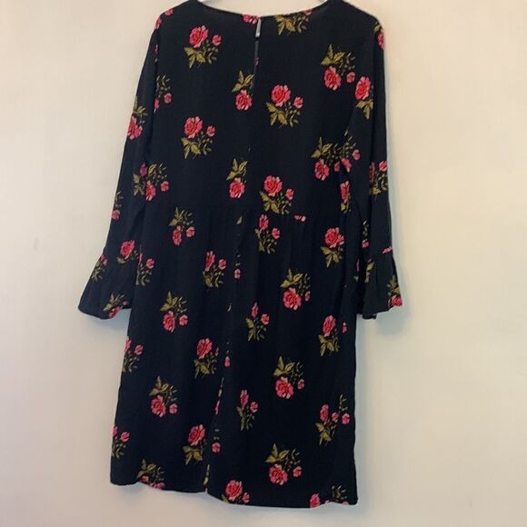 Old Navy black with pink flowers long sleeve dress Bell sleeves Size L - Picture 4 of 6